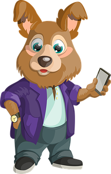 Stylish Cartoon Dogwith Phone PNG