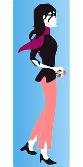 Stylish Cartoon Girl Walking PNG