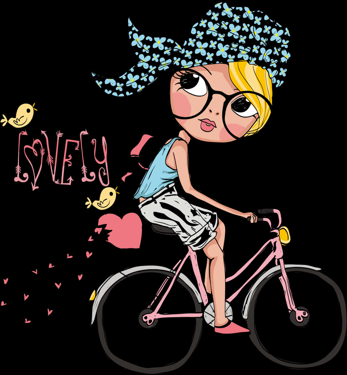 Stylish Cartoon Girlon Bike PNG