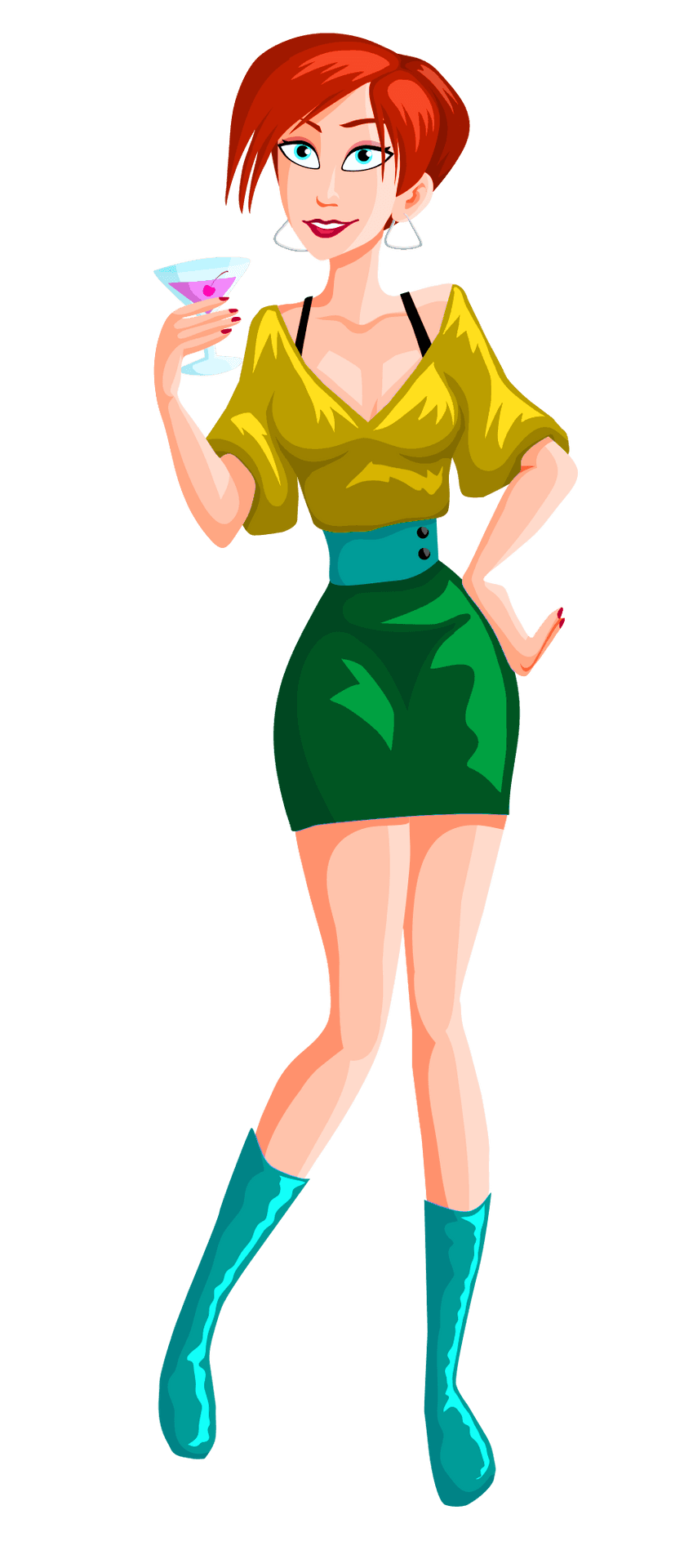 Stylish Cartoon Womanwith Cocktail PNG