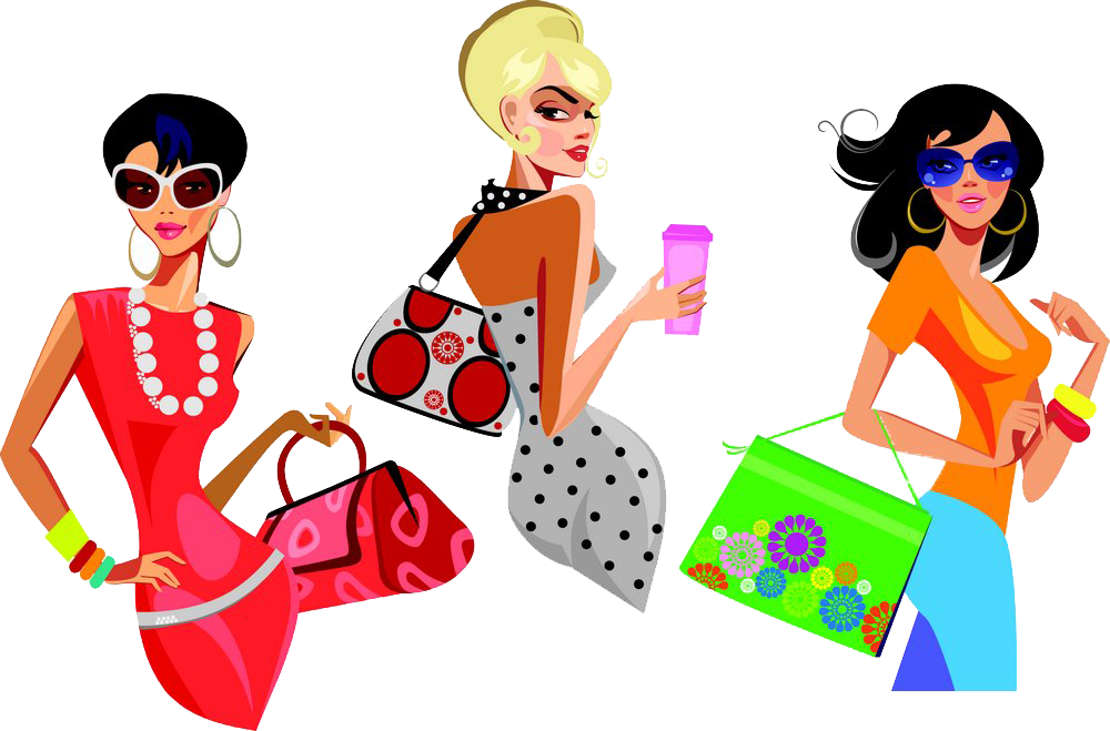 Stylish Cartoon Women Shopping PNG