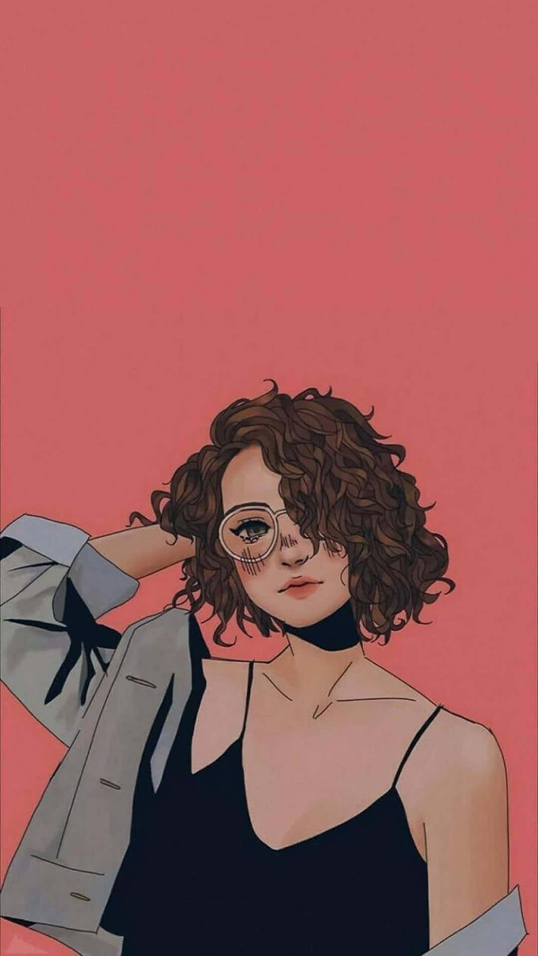 Stylish Curly Haired Girl Illustration Wallpaper
