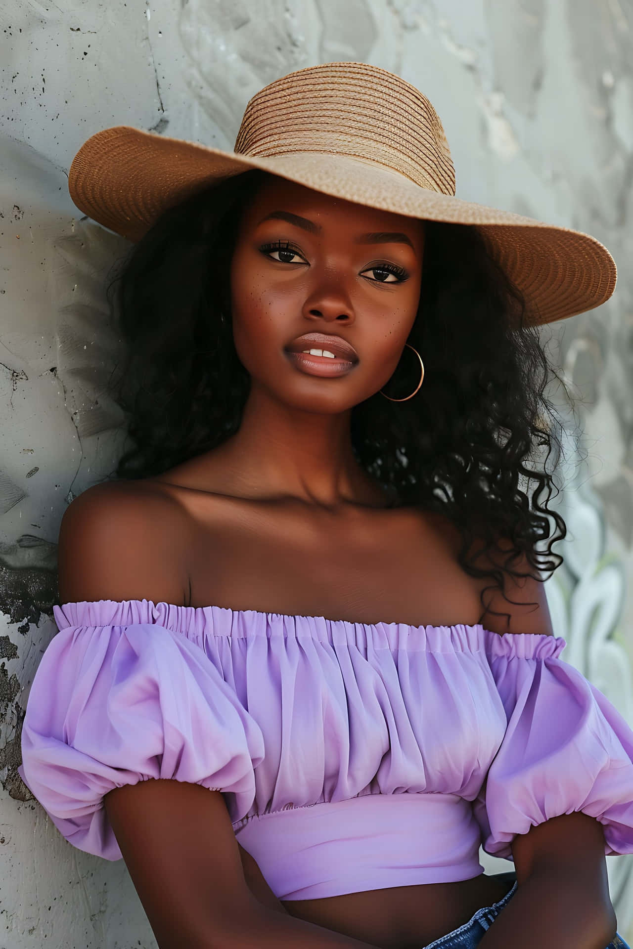 Stylish Ebony Womanin Summer Hat Wallpaper