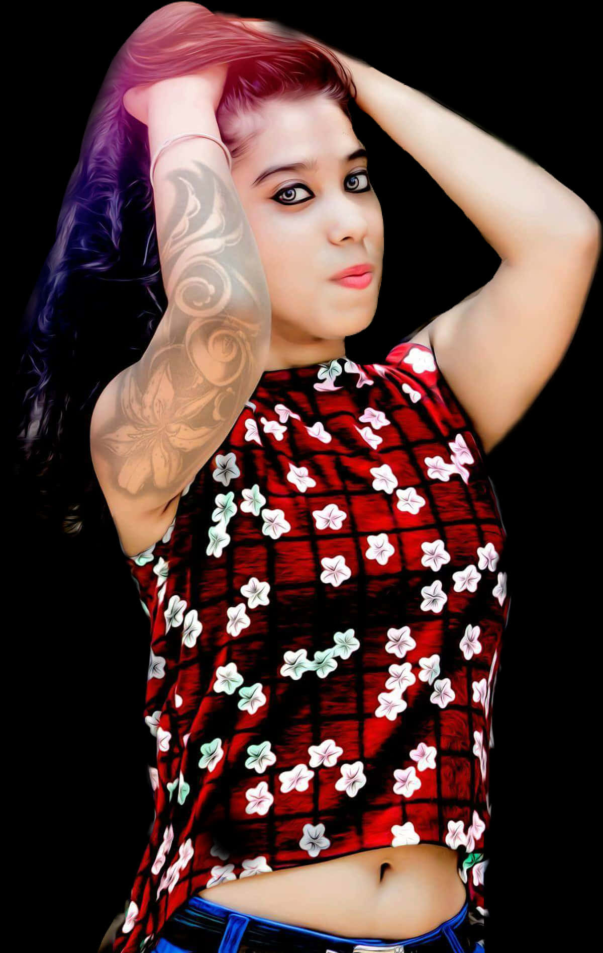 Stylish Girl Floral Top Tattoo PNG