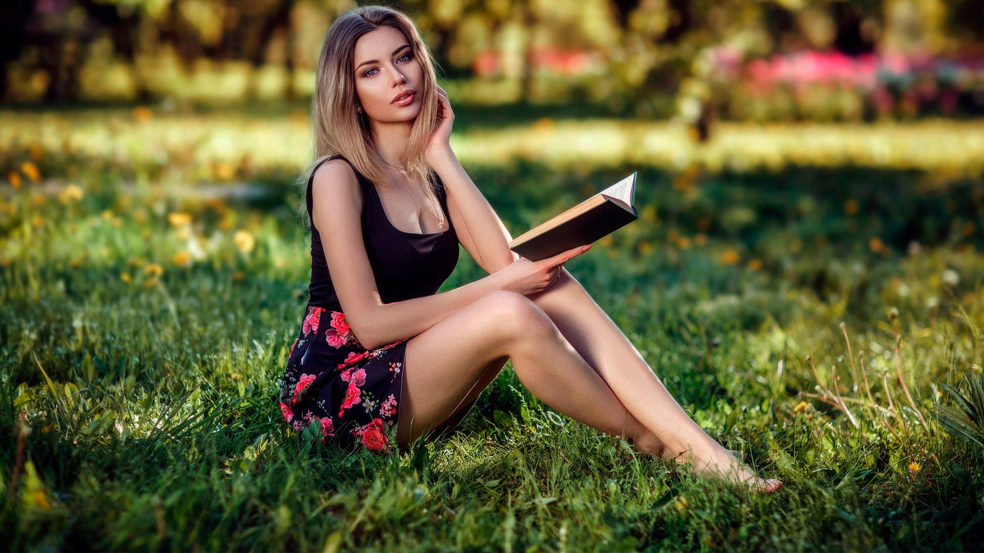 Stylish Girl Reading Book Wallpaper