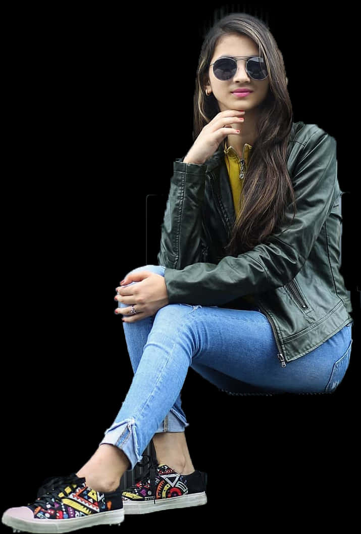 Stylish Girl Sitting Pose Cutout PNG