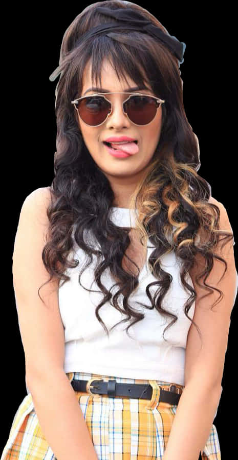 Stylish Girl Sunglasses Pose PNG