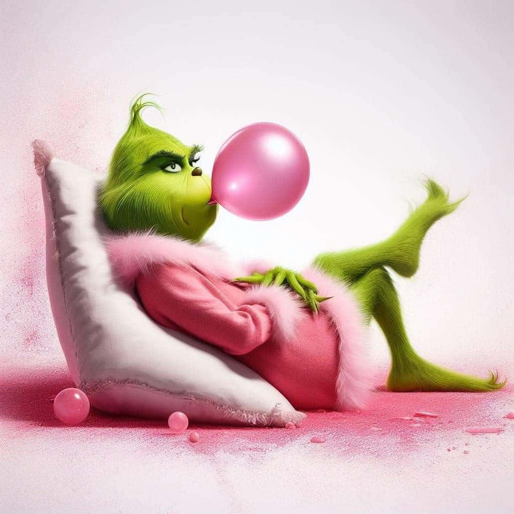 Stylish Grinch Blowing Bubblegum Wallpaper