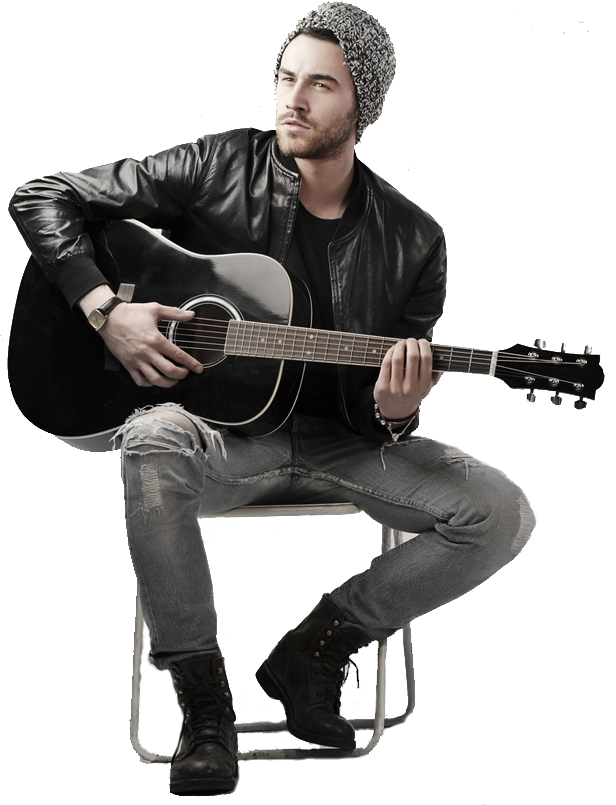 Stylish Guitarist Posingwith Acoustic Guitar PNG