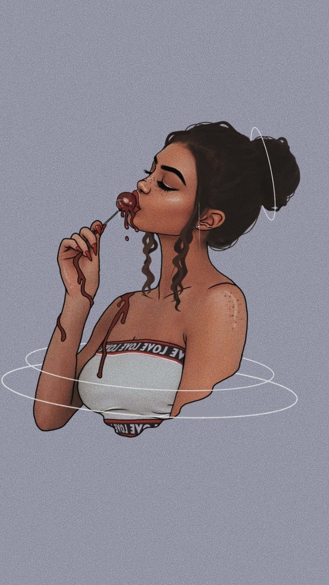 Stylish Illustration Black Girl Eating Cherry Wallpaper