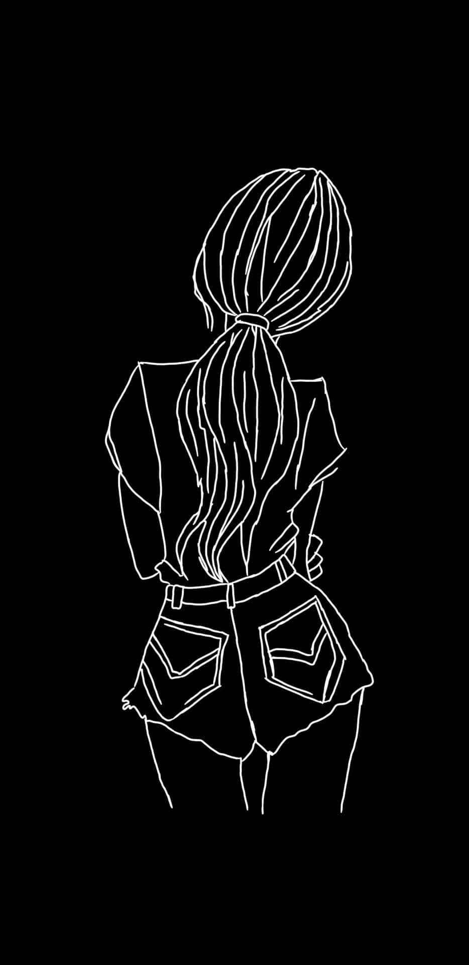 Stylish Line Art Girl Backi Phone Wallpaper Wallpaper