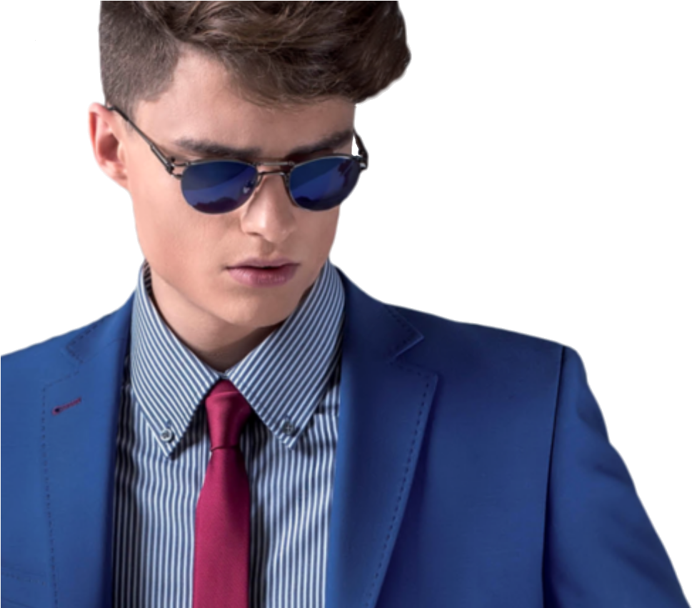 Stylish Manin Blue Suitand Sunglasses PNG
