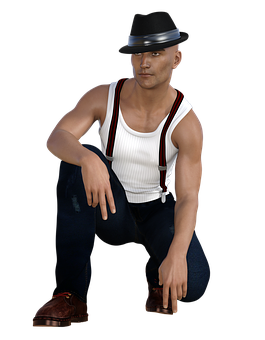 Stylish Manin Fedoraand Suspenders PNG