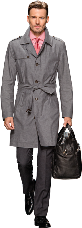 Stylish Manin Gray Trench Coat PNG
