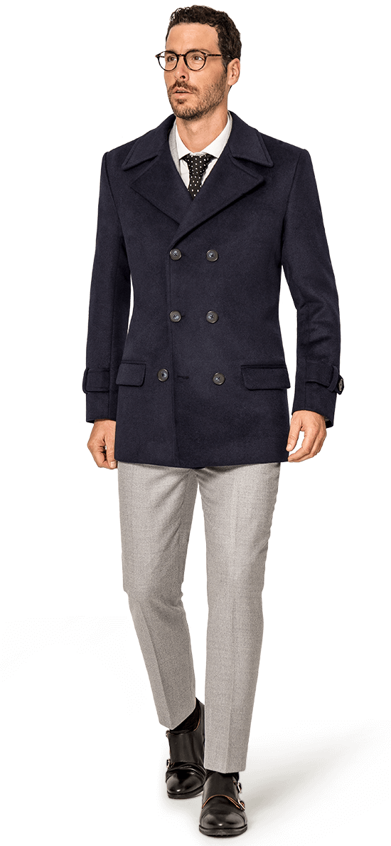 Stylish Manin Navy Pea Coat PNG