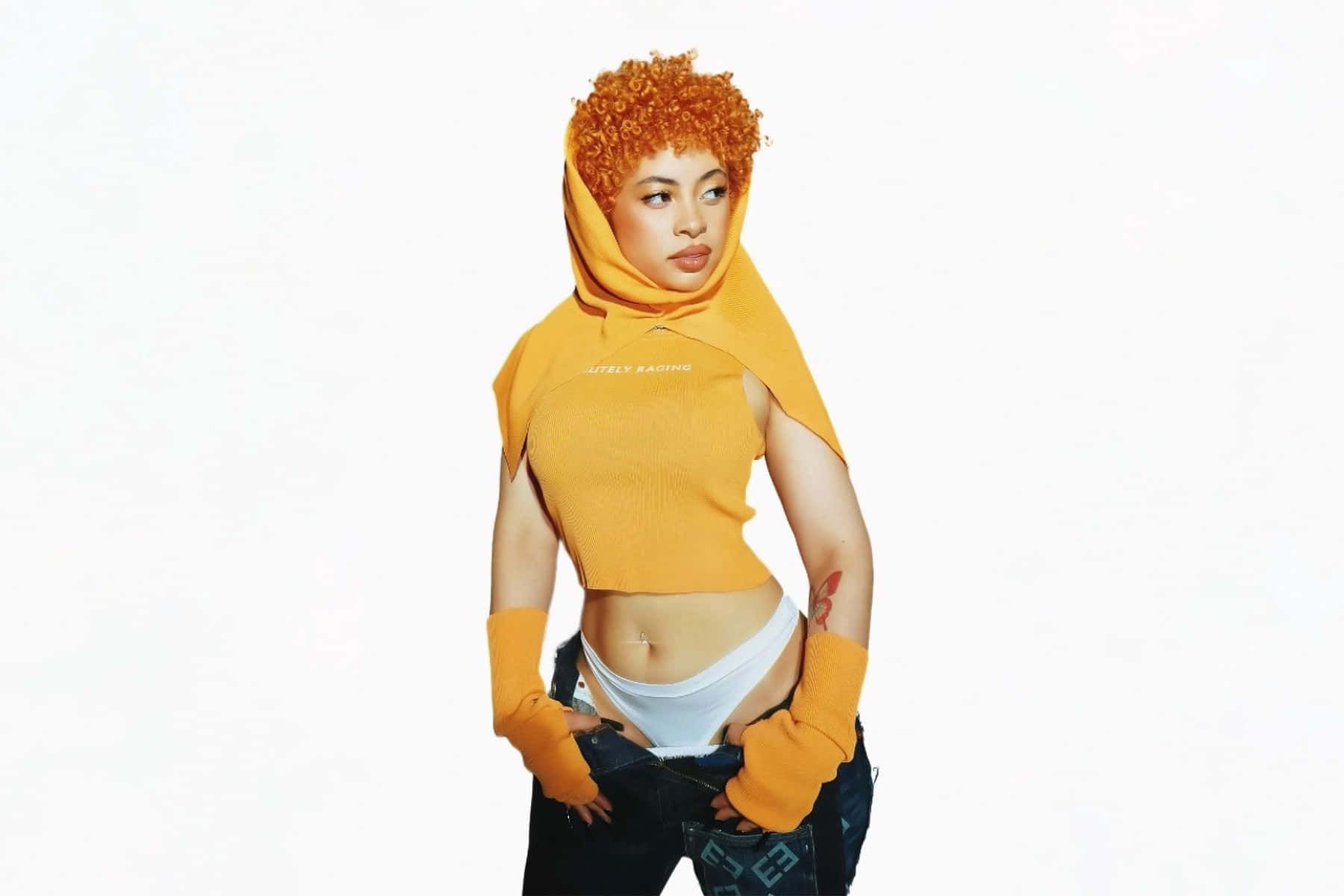 Stylish Orange Haired Womanin Yellow Attire Wallpaper