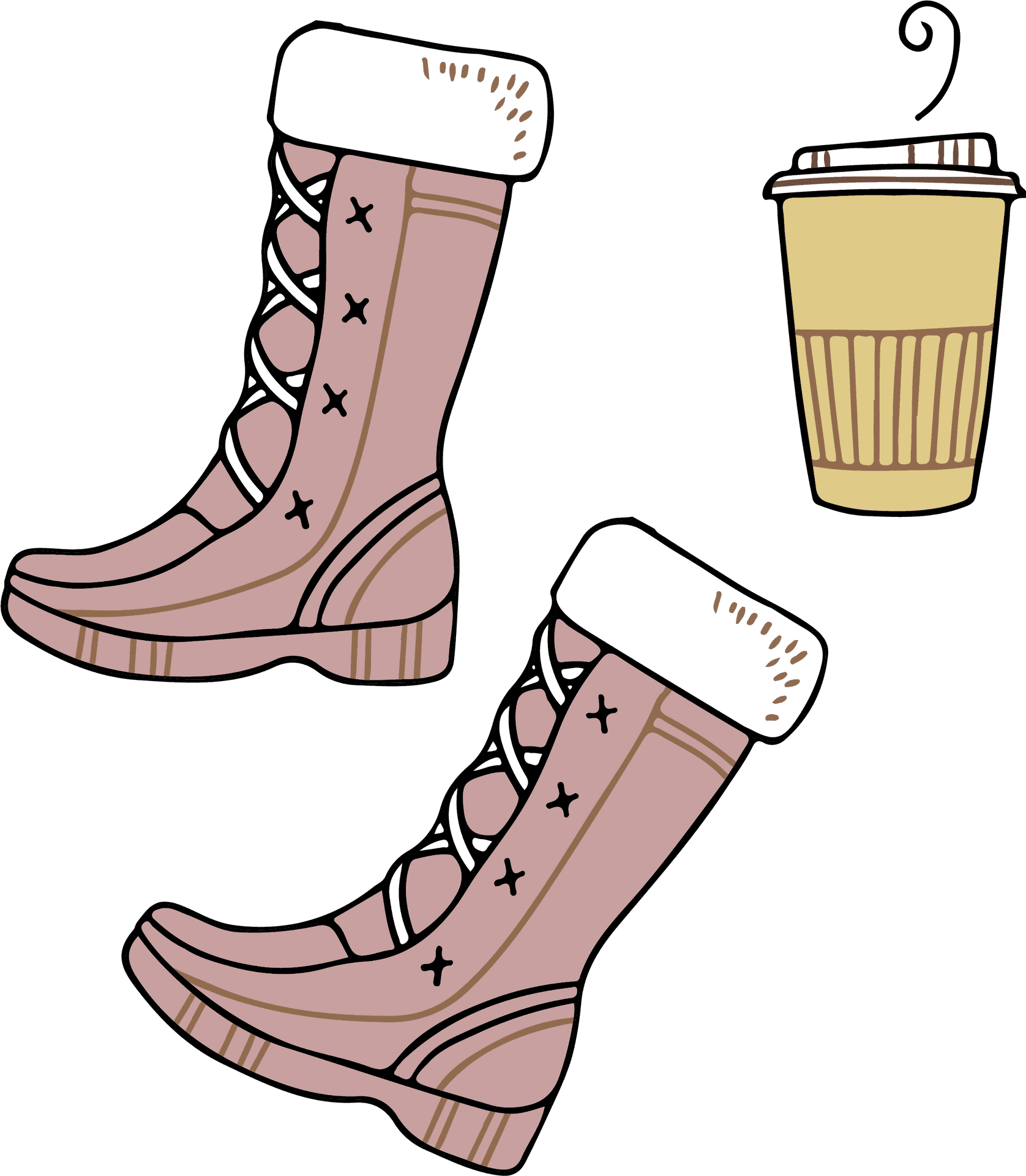 Stylish Pink Lace Up Bootsand Coffee Cup PNG