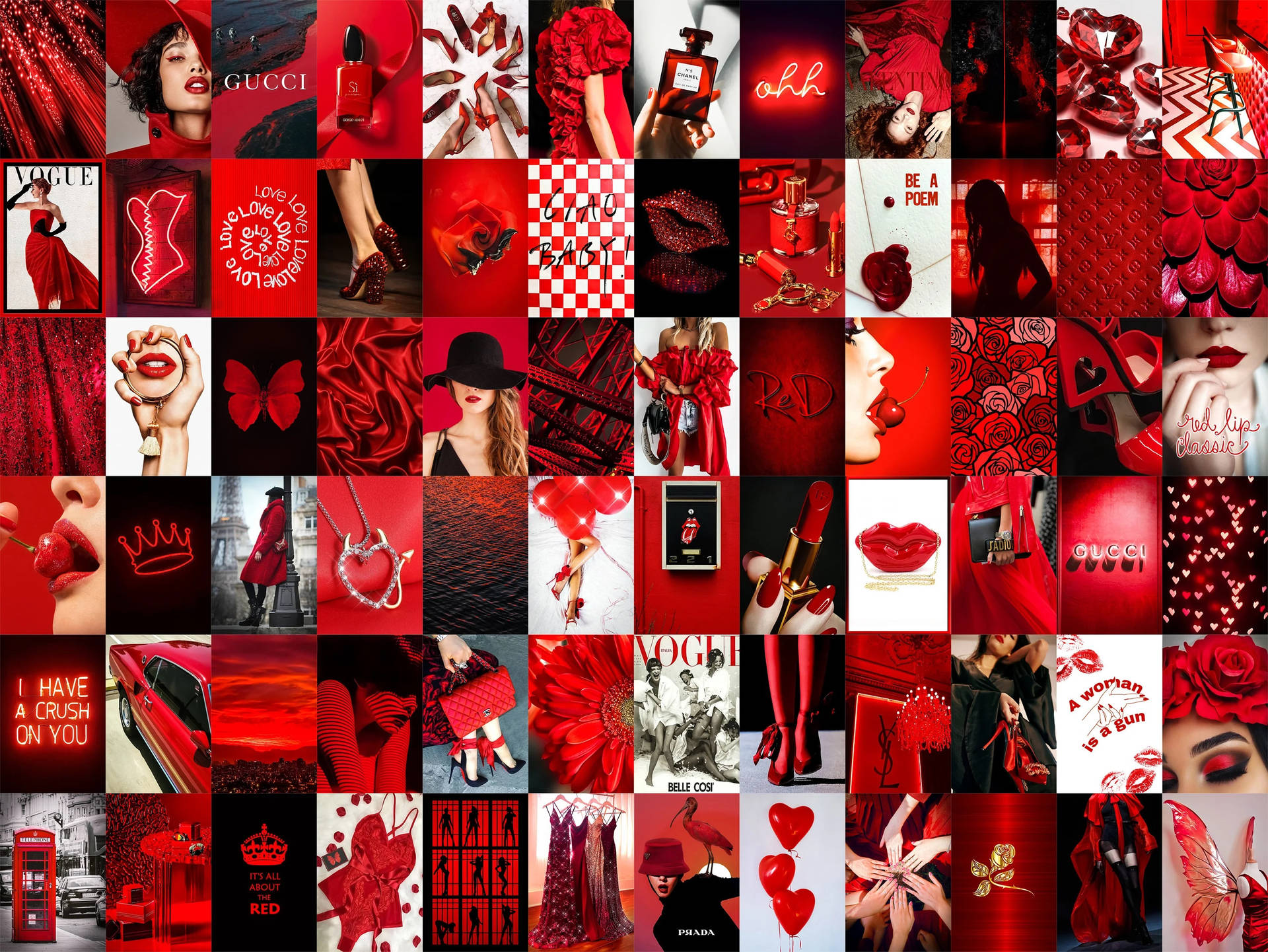 Stylish Red Baddie Collage Wallpaper