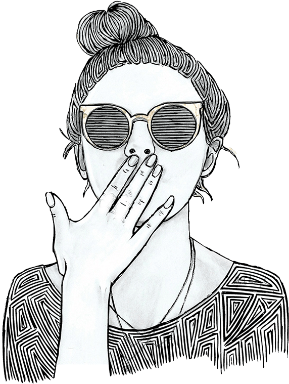 Stylish Sketchof Woman Covering Mouth PNG