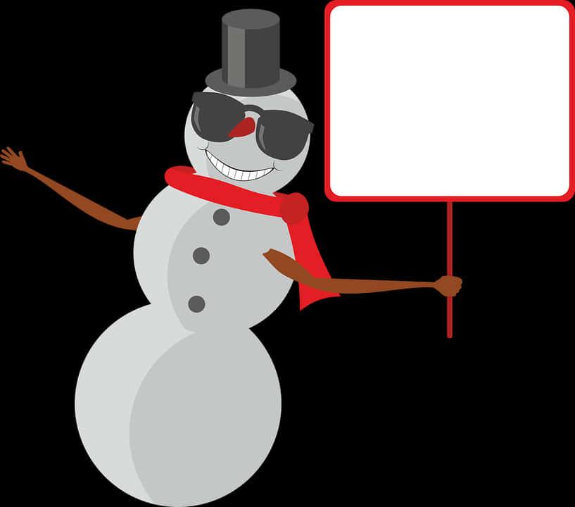 Stylish Snowman Holding Sign PNG