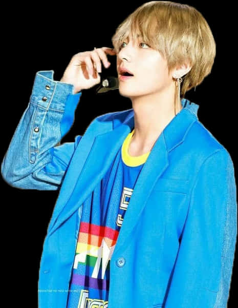 Stylish Taehyungin Blue Jacket PNG