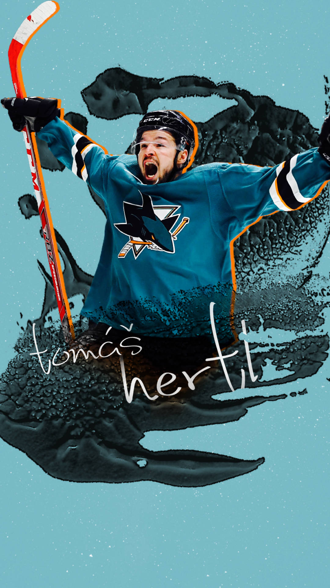Poster Elegante De Tomas Hertl Em Jersey Do San Jose Sharks Para O Papel De Parede Do Seu Desktop. Papel de Parede