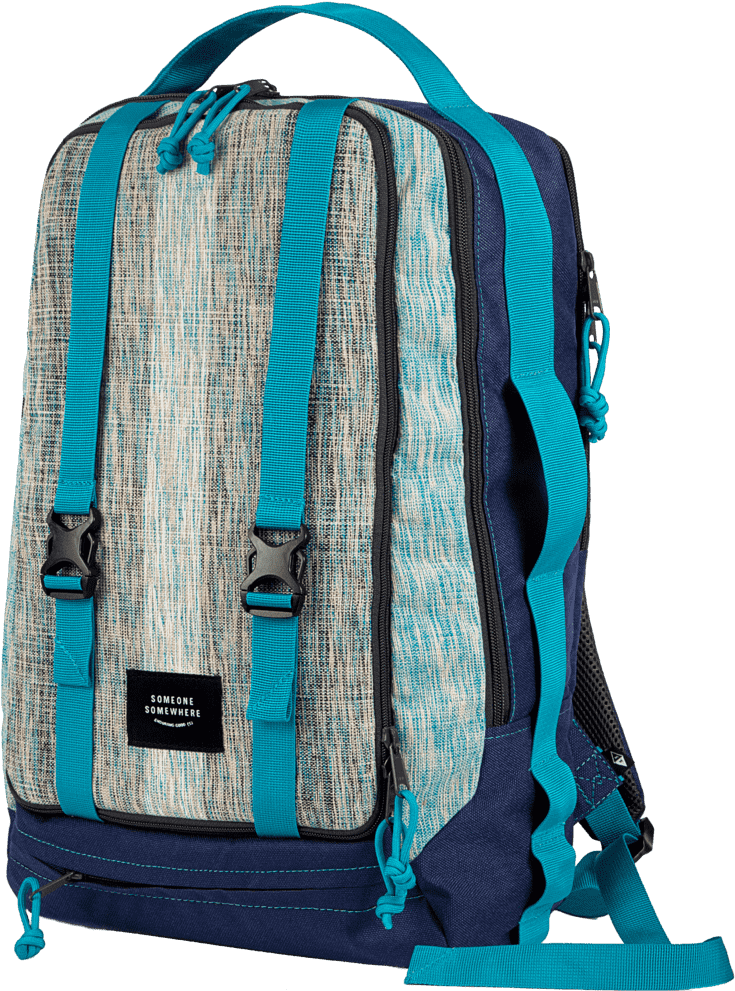 Stylish Travel Backpack Blue Stripes PNG