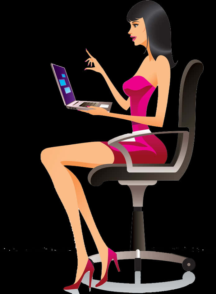 Stylish Woman Using Laptop PNG