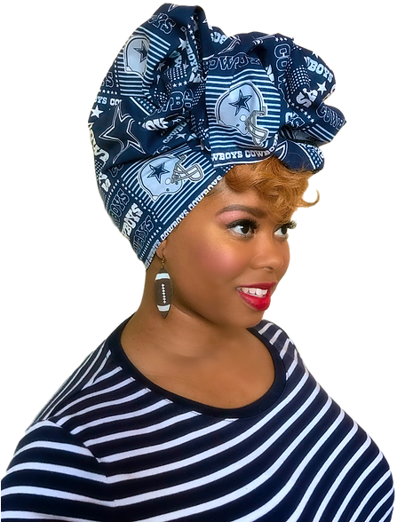 Stylish Woman Wearing Blue Head Bandana PNG