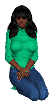 Stylish Womanin Green Sweater PNG