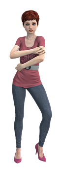 Stylish3 D Animated Woman Crossed Arms PNG