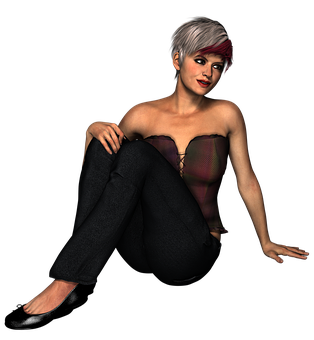 Stylish3 D Animated Woman Sitting PNG