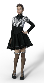 Stylish3 D Modelin Blackand White Outfit PNG