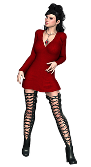 Stylish3 D Modelin Red Dress PNG