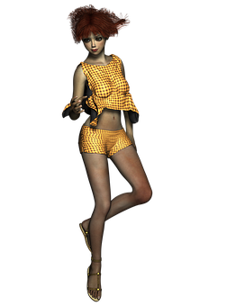 Stylish3 D Modelin Yellow Outfit PNG