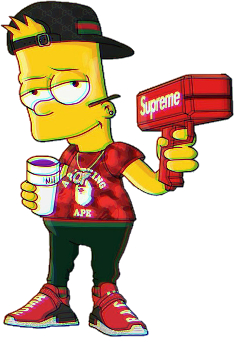 Stylized Bartwith Supreme Gunand Hype Brands PNG