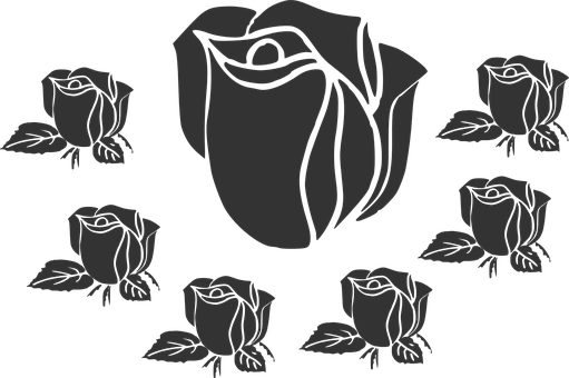 Stylized Black Roses Pattern PNG