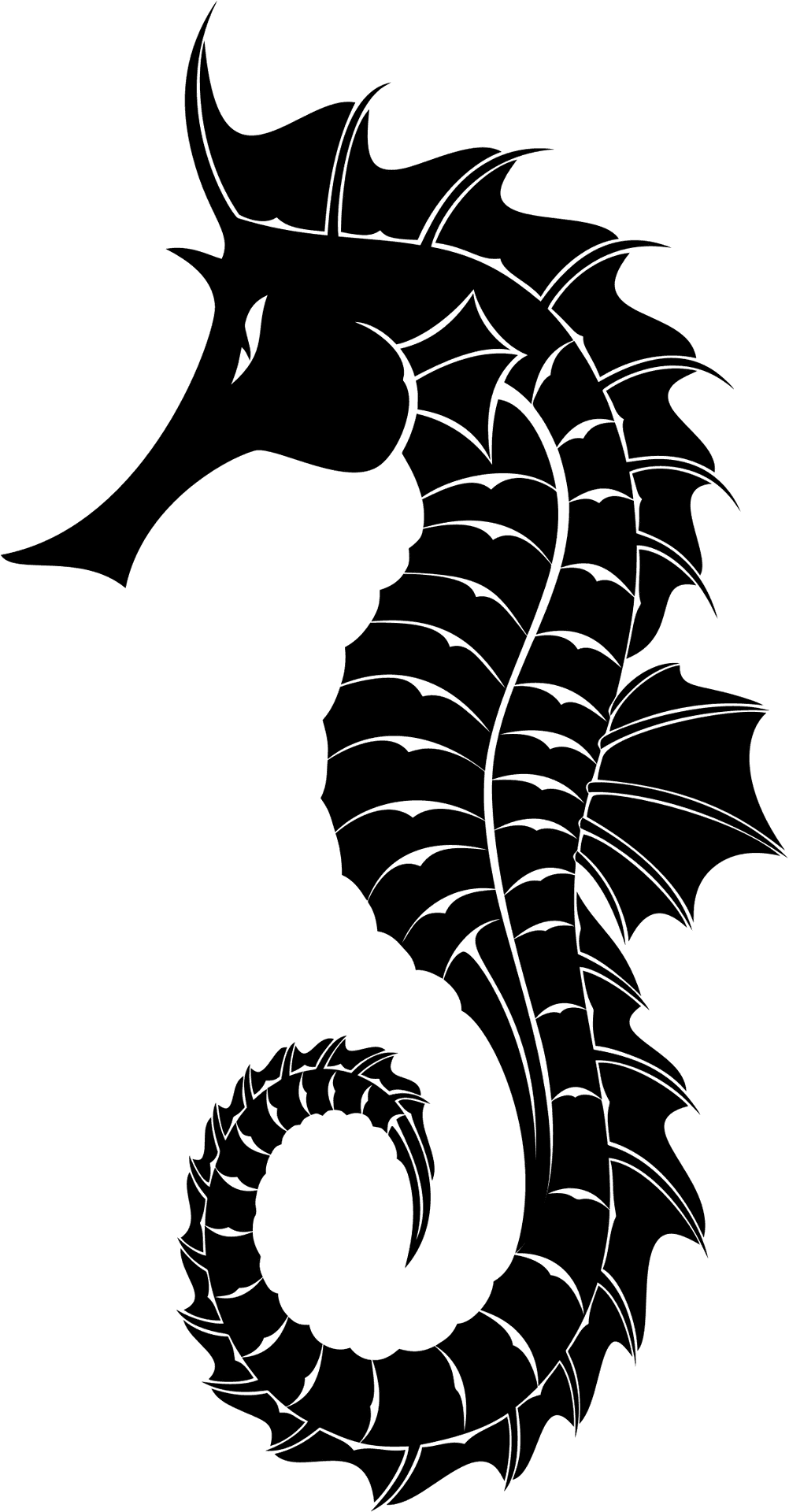 Stylized Black Seahorse Silhouette PNG