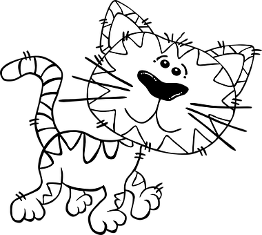 Stylized Blackand White Cat Illustration PNG