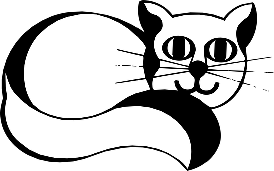 Stylized Blackand White Cat Illustration PNG