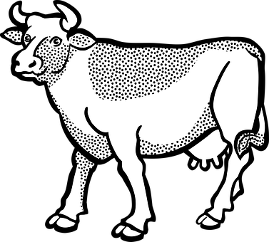 Stylized Blackand White Cow Illustration PNG