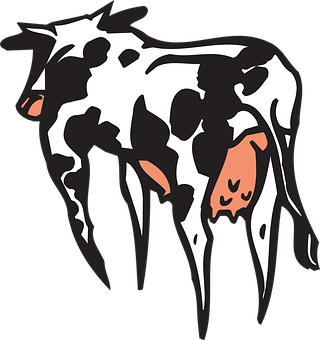 Stylized Blackand White Cow Illustration PNG
