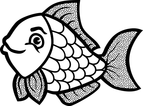 Stylized Blackand White Fish Illustration PNG