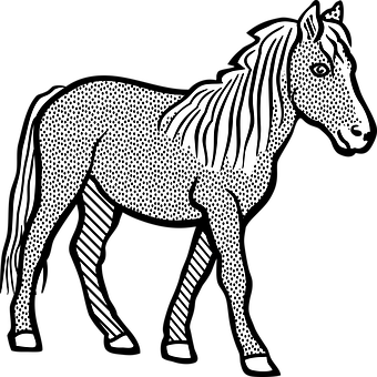 Stylized Blackand White Horse Illustration PNG