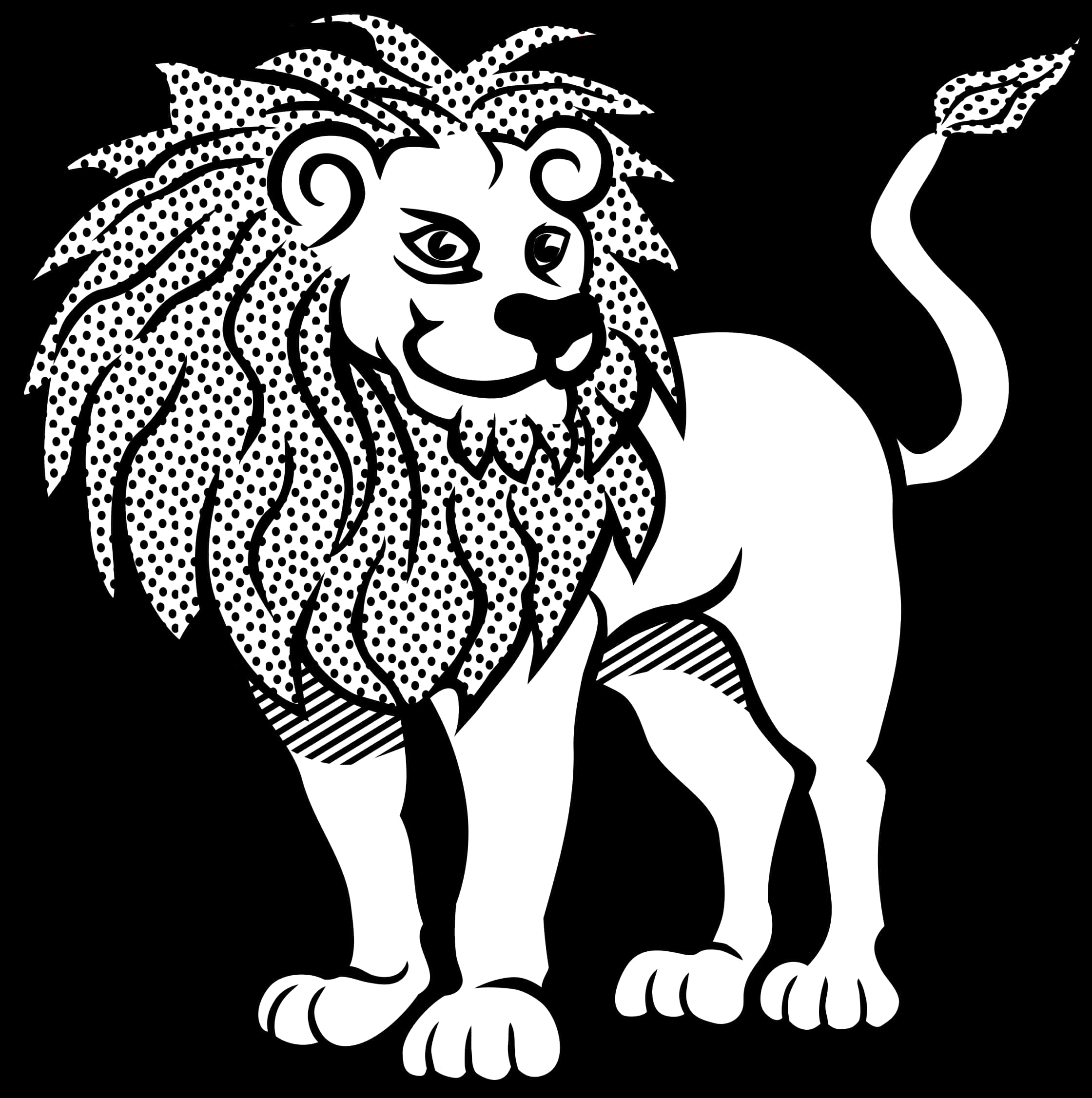 Stylized Blackand White Lion Illustration PNG
