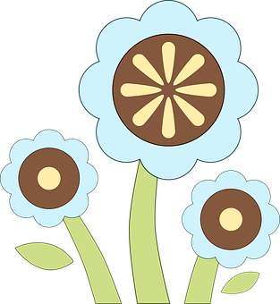 Stylized Blue Brown Flowers Illustration PNG