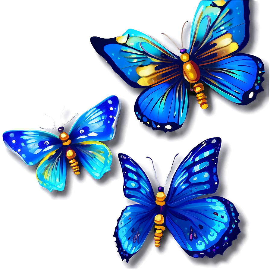 Stylized Blue Butterflies Png Mwq54 PNG