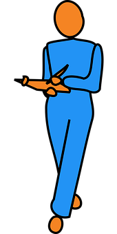 Stylized Blue Figure Holding Scissors PNG