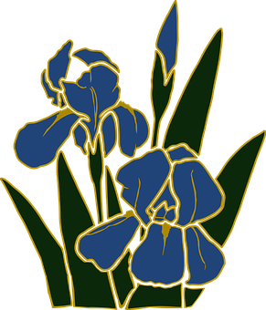 Stylized Blue Iris Floral Art PNG
