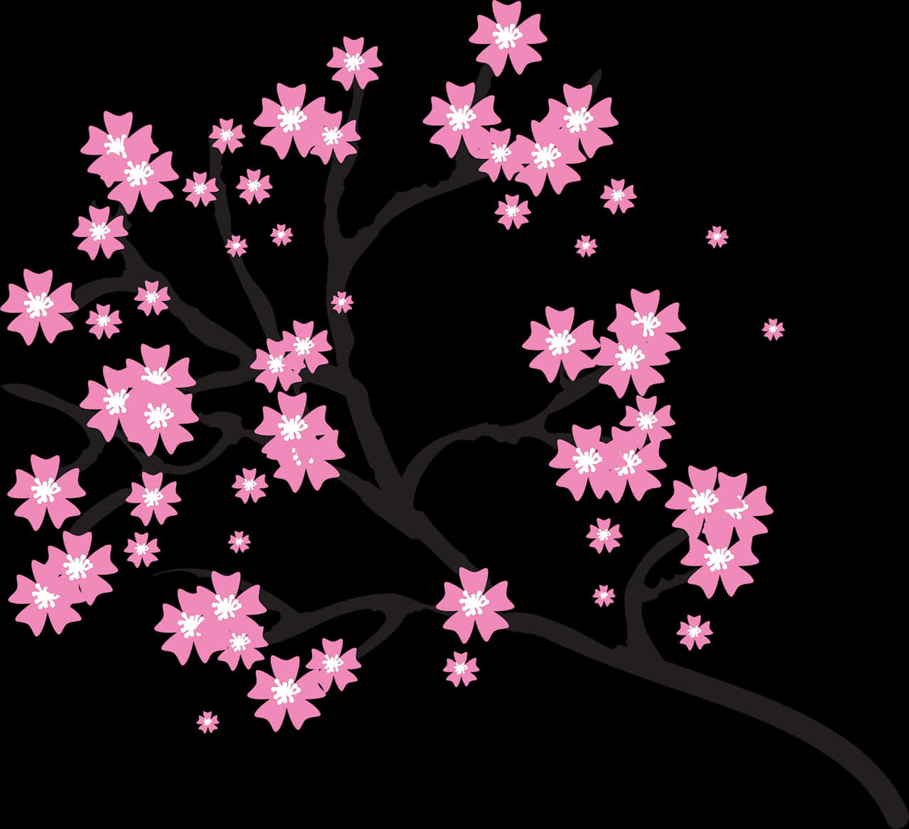 Stylized Cherry Blossom Branch PNG